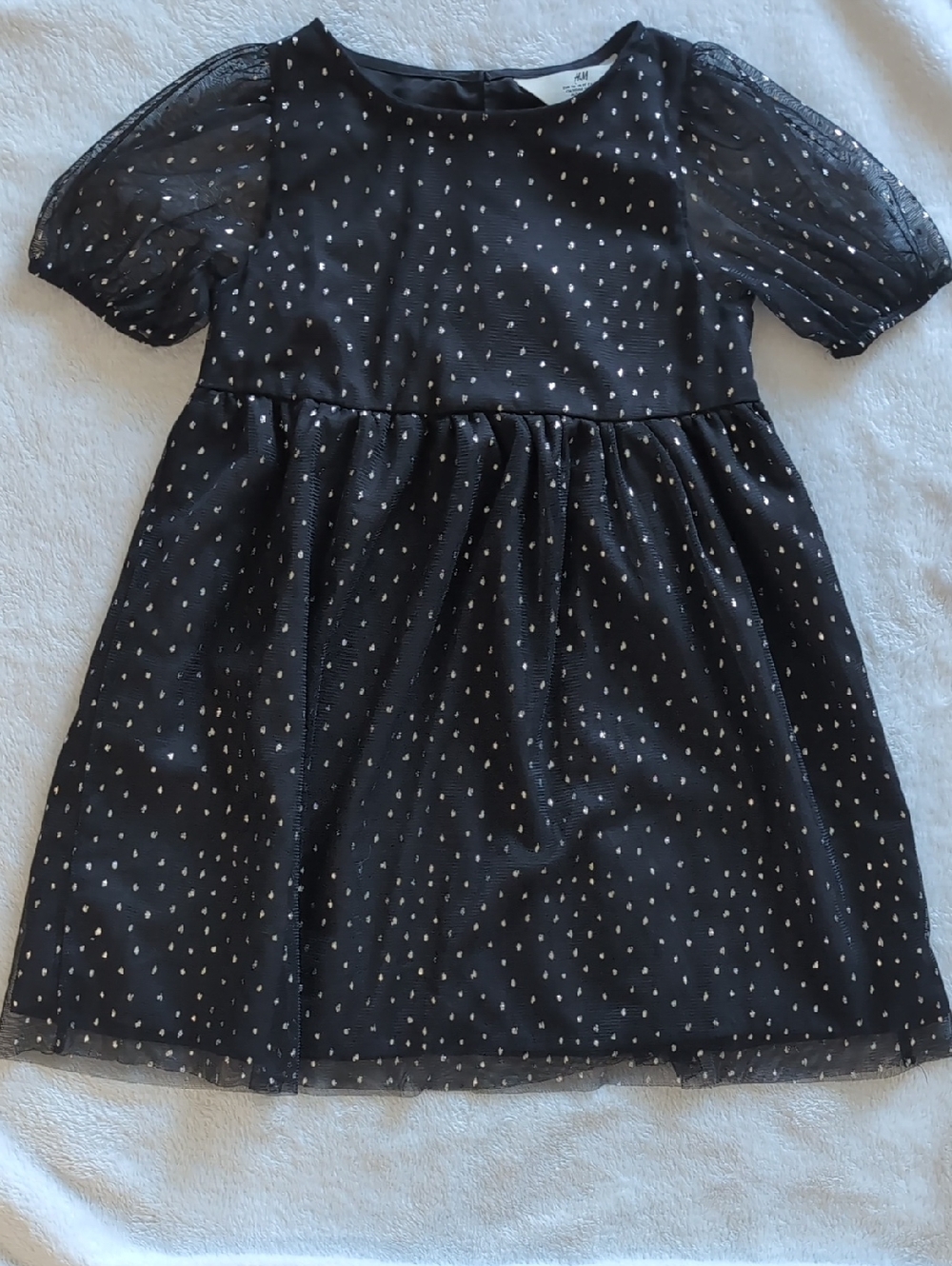 H&M Black Dress with Silver Dot Tulle Overlay